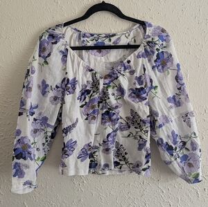 Anthropologie Purple Floral V-Neck Top